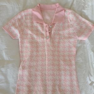 Pink Houndstooth Polo Mini Dress Short Sleeve Women's